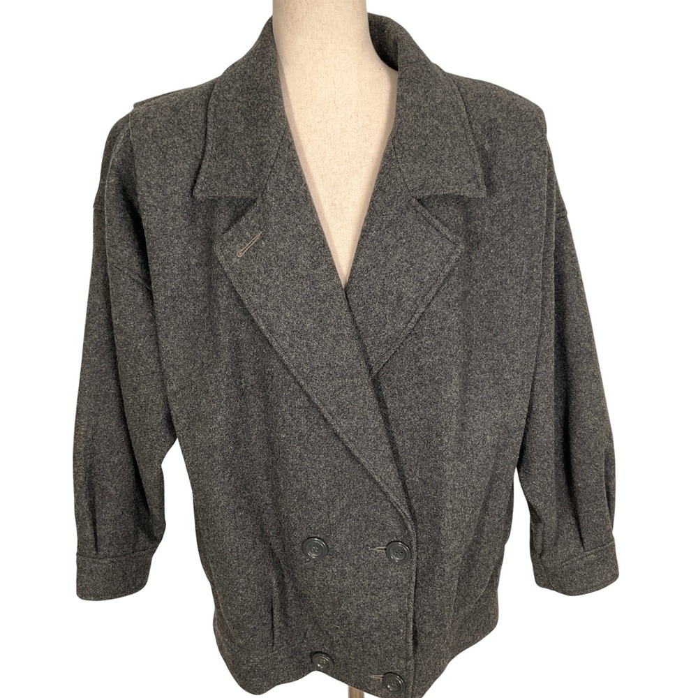 Casa‎ De Lana Jacket Women 9/10 Gray Double Breasted Pea Coat Wool